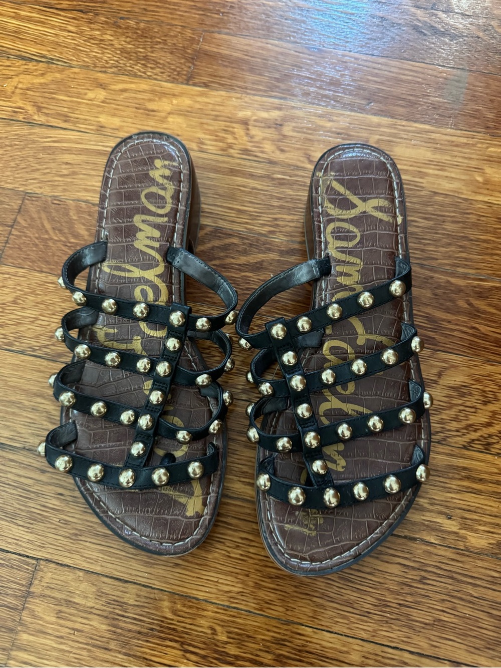 Sam Edelman Black Studded Multi-Strap Slide Sandals